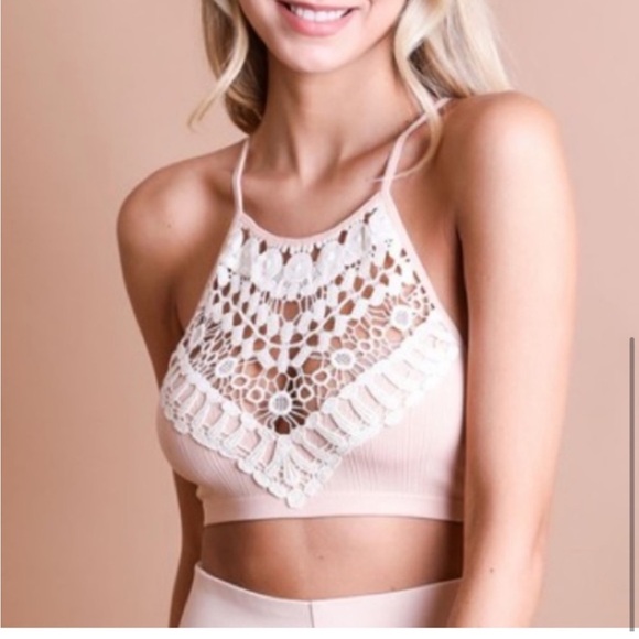 ALMOST SOLD OUT XS/S New Edgy Chic Crochet & Lace Bralette Bra PINK - Picture 2 of 6